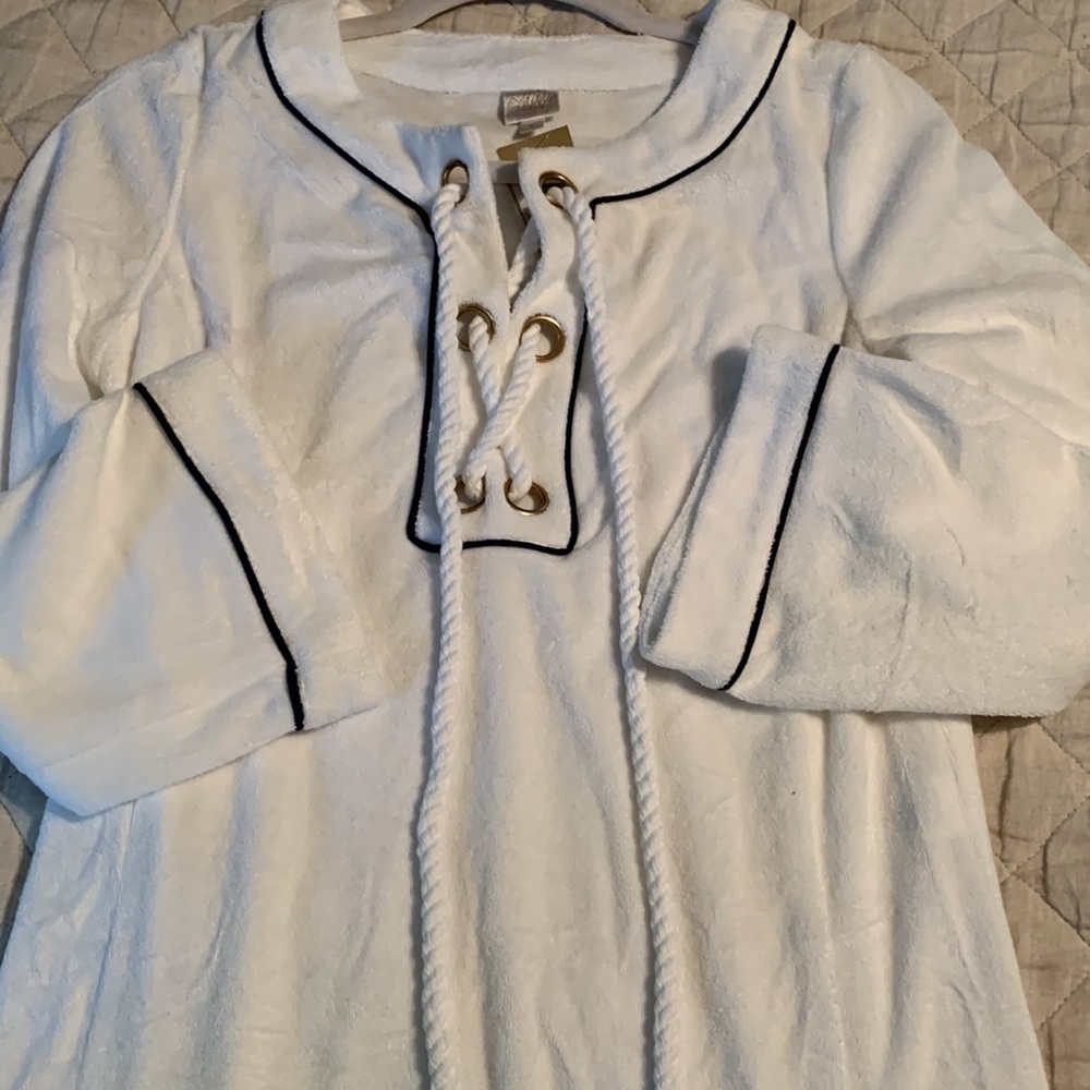 Milly white and navy terry cloth coverup with gold grommets, Medium, NWT